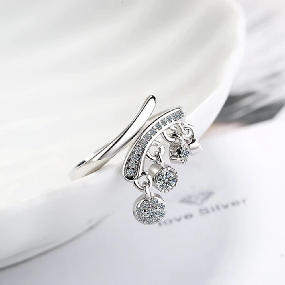 NEW Sterling Silver Diamond Drop Adjustable Ring - Picture 6 of 8